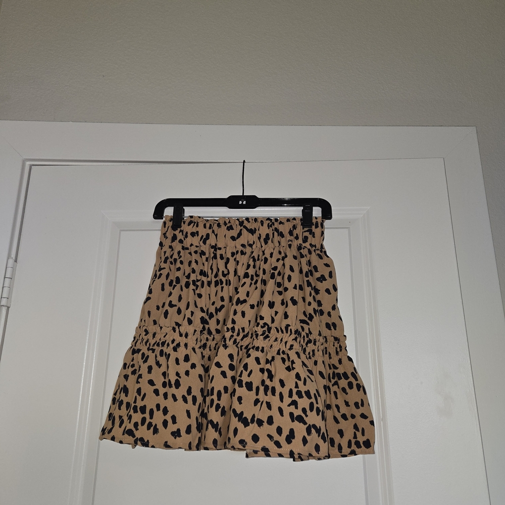Main Strip Tan/Taupe and Black Animal Print Ruffle Skirt